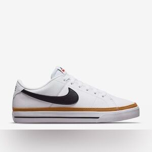 Nike White Low-Top Sneaker with Black Swoosh and Gold Trim